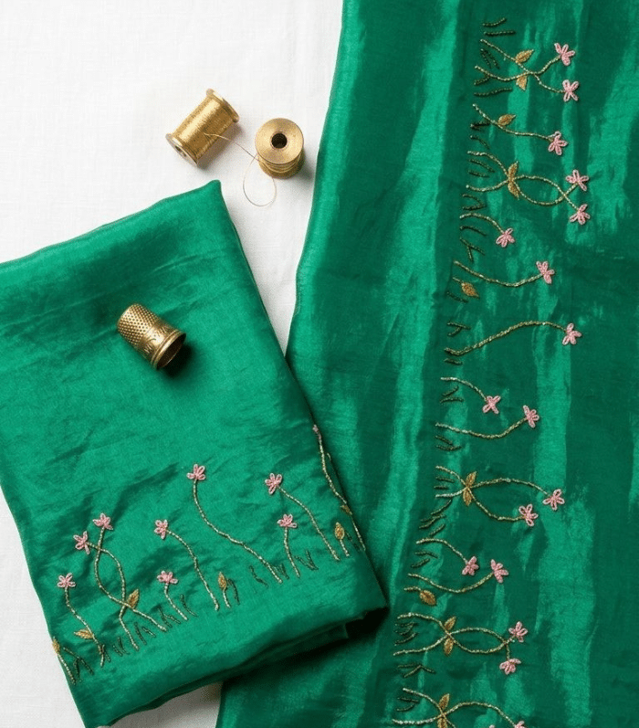 Hand Embroidered Fendy Silk Suit Set – Sea Green