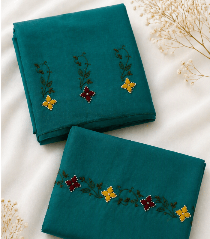 Teal Cotton Dress Material
